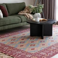 Veke Milja Puuvillamatto 140x200 Cm Puna/turkoosi