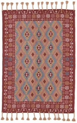 Veke Milja Puuvillamatto 140x200 Cm Puna/turkoosi -4Living Store Veke Milja puuvillamatto 140x200 cm puna turkoosi 0 3