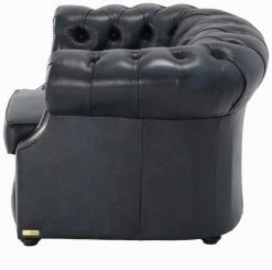 Veke Chesterfield Nojatuoli Sininen Rub-off Nahka, Wenge Jalat